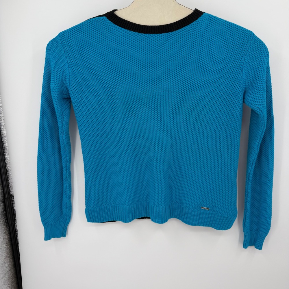 Lauren Active Ralph Lauren Blue Black Colorblock Cotton Knit Sweater Sz M Sporty